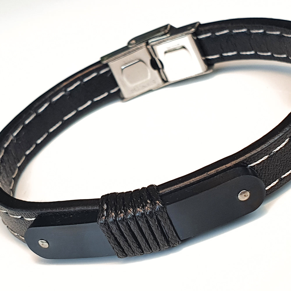 Perhiasan Gelang Pria Leather Vernyx Braid Platting