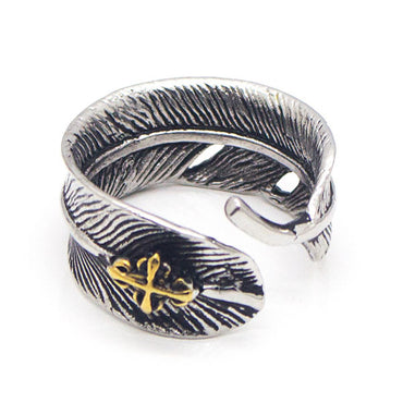 Perhiasan Cincin Gothic Pria Stainless Vernyx Twist Feather - VERNYX