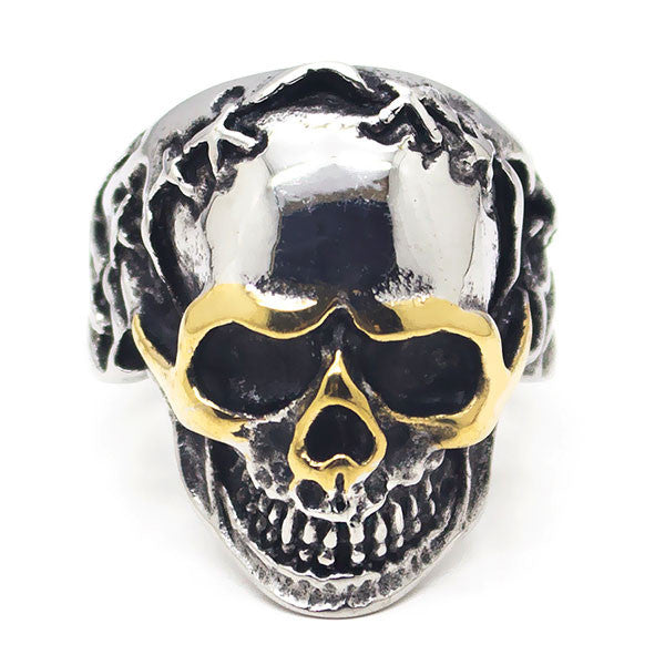Perhiasan Cincin Gothic Pria Vernyx Gold Eye Skull - VERNYX