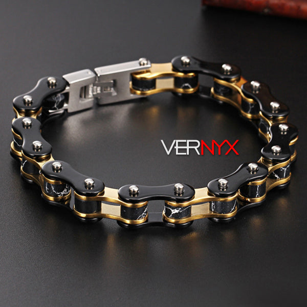 Perhiasan Gelang Stainless Pria Cracken Gold Cycle Chain - VERNYX