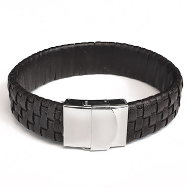 Perhiasan Gelang Pria Leather Vernyx Wide Braided