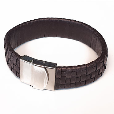 Perhiasan Gelang Pria Leather Vernyx Wide Braided