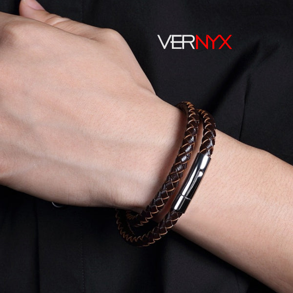 Perhiasan Gelang Leather Pria Vernyx Dual Slight - VERNYX