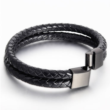 Perhiasan Gelang Kulit Pria Vernyx Dual Bold - VERNYX