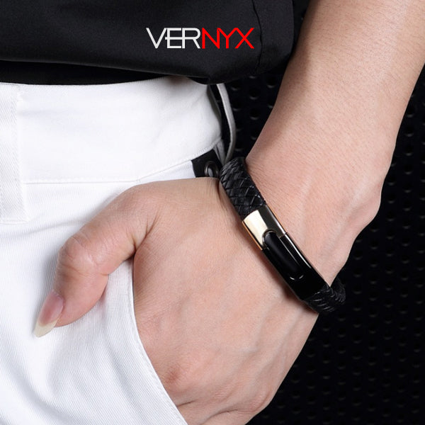 Perhiasan Gelang Leather Pria Vernyx Sinclare Fusion - VERNYX