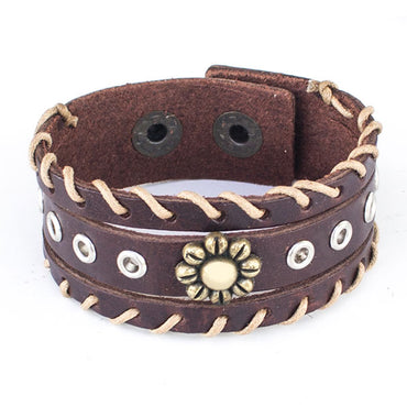 Perhiasan Gelang Kulit Wanita Flower List - VERNYX