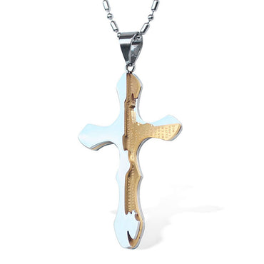 Perhiasan Kalung Salib Pria / Wanita Stainless Craced Half Cross - VERNYX